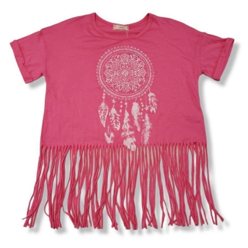 Soprano Top Size XL Dreamcatcher Graphic Print Crop Top Fringe Graphic Tee New